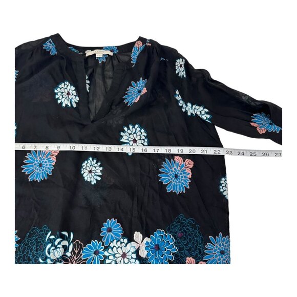 LOFT Women SZ Small Semisheer Floral Black & Blue Long-Sleeve Tunic Top Blouse - Picture 5 of 12
